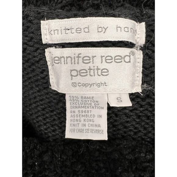 VINTAGE JENNIFER REED HAND KNIT PETITE SMALL BLACK SEQUIN EMBELLISHED SWEATER - Picture 6 of 9